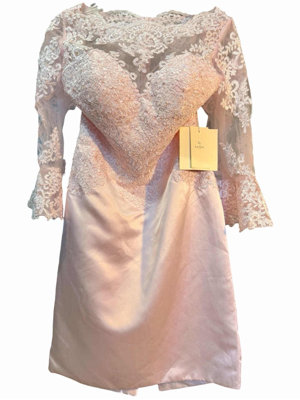 Lacy Illusion Neck Pink Wedding Dress by Laving